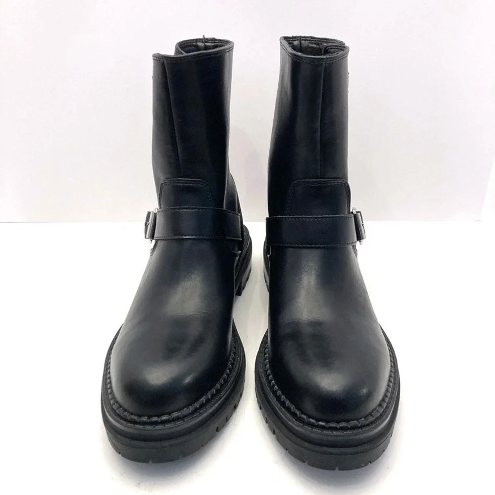 Steve Madden Brycin Moto Boots Lug Sole Black Leather Womens 9M Biker